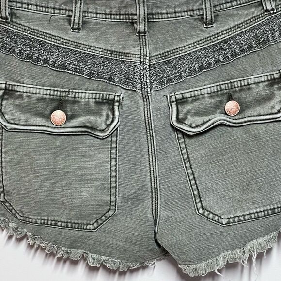 Anthropologie Free People Womens Button Fly Lace Trim Denim Shorts Sz 2 - Picture 6 of 10